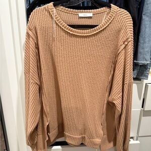 TALULAH Tan Crew Neck Sweater Chunky Knit Relaxed Fit